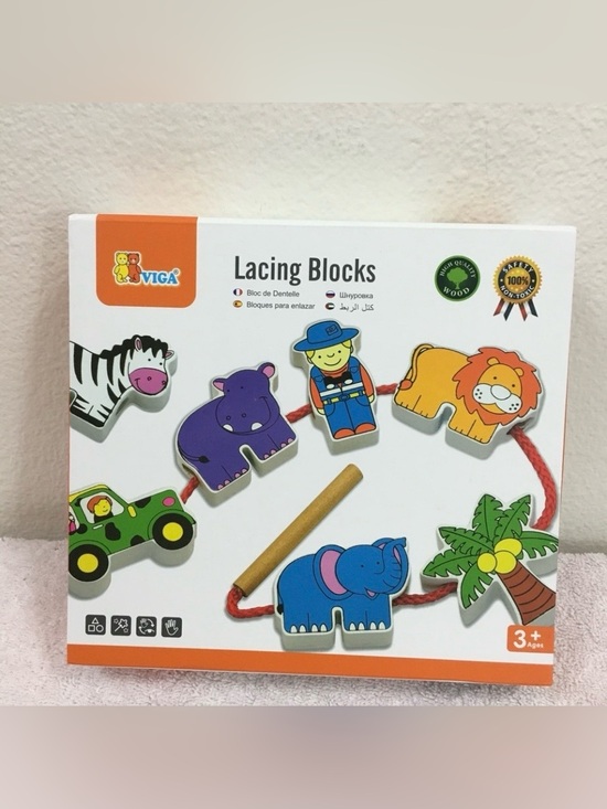 Viga Toys Other - NWT New Viga Toys High Quality Non Toxic Wood Animal Lacing Blocks Montessori 3+